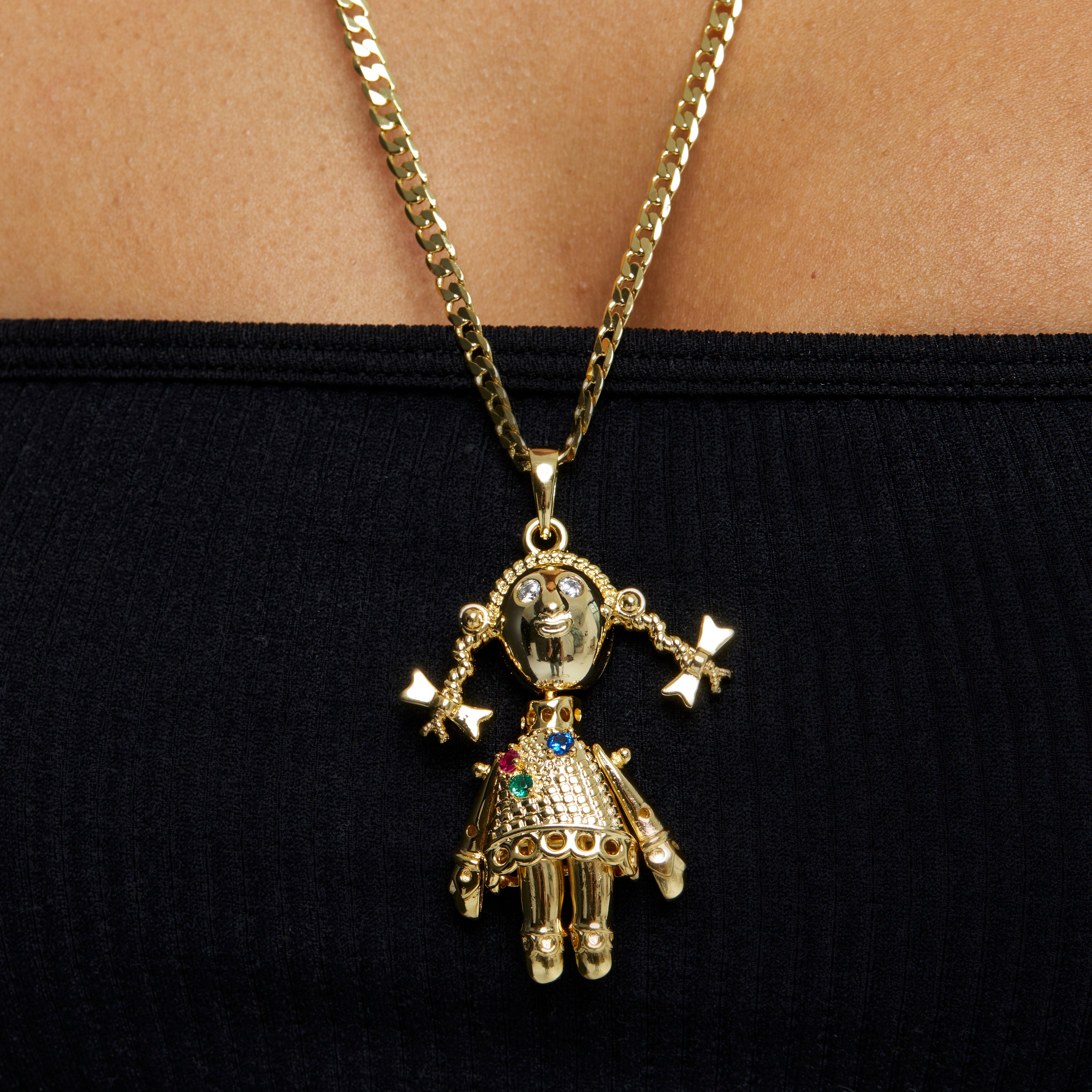 Emerald Rag Doll Pendant - Gold