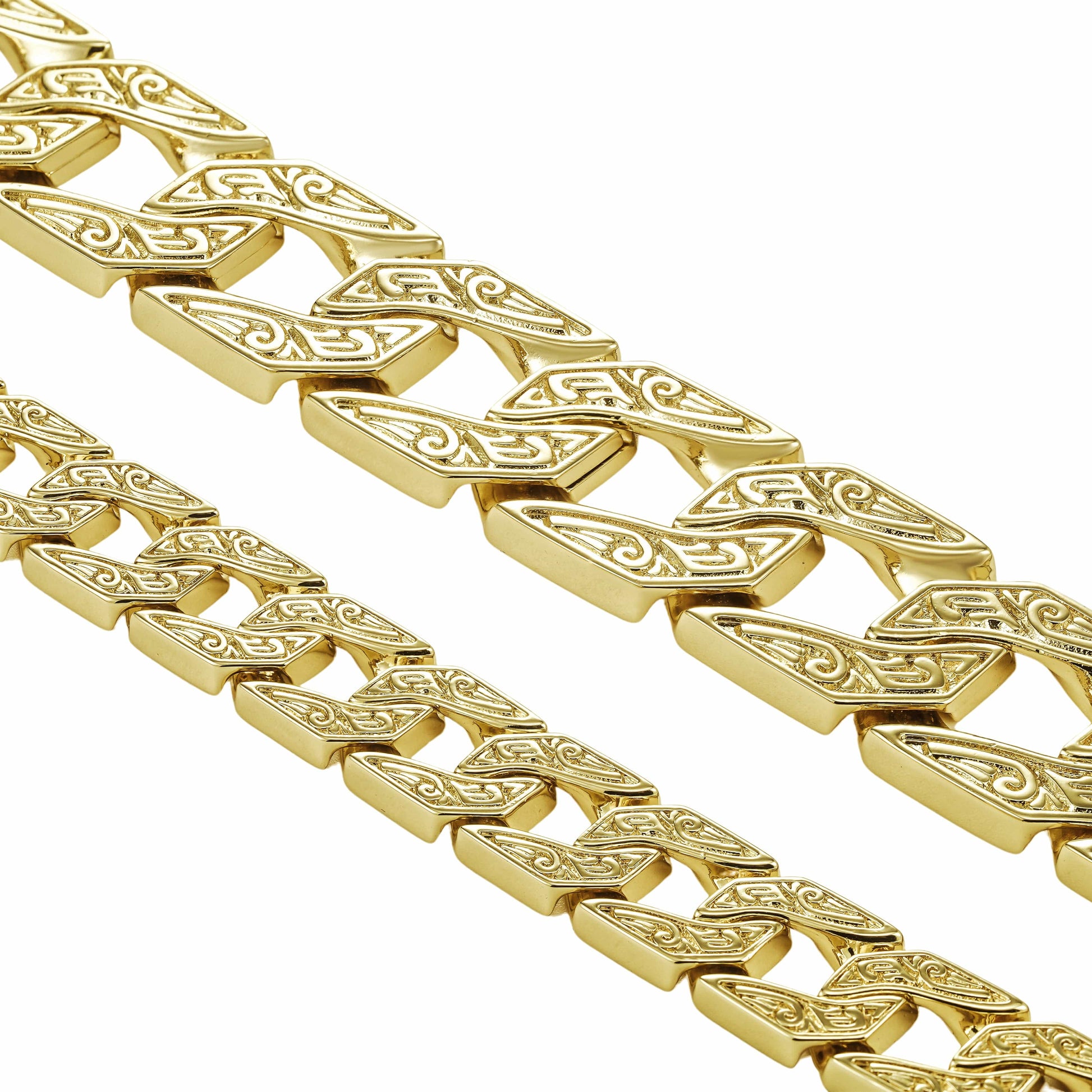 Gold Dipped Bracelets 8" to 9" Patterned Chaps Bracelet 12mm - Gold