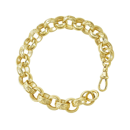 Bold Gold Finish Bracelets 9" / Gold Pattern & Plain Belcher Bracelet 13mm - Gold