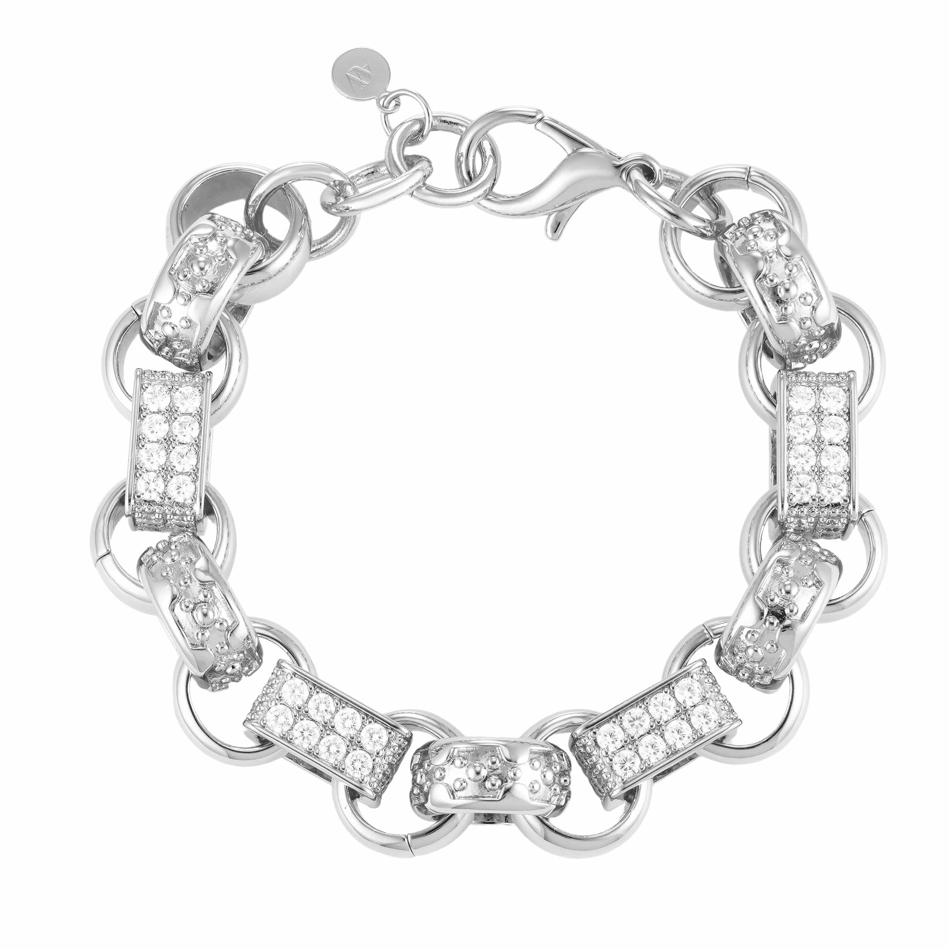 Gold Dipped, CZ Diamonds Bracelets Diamond Gypsy Link Bracelet 16mm - White Gold