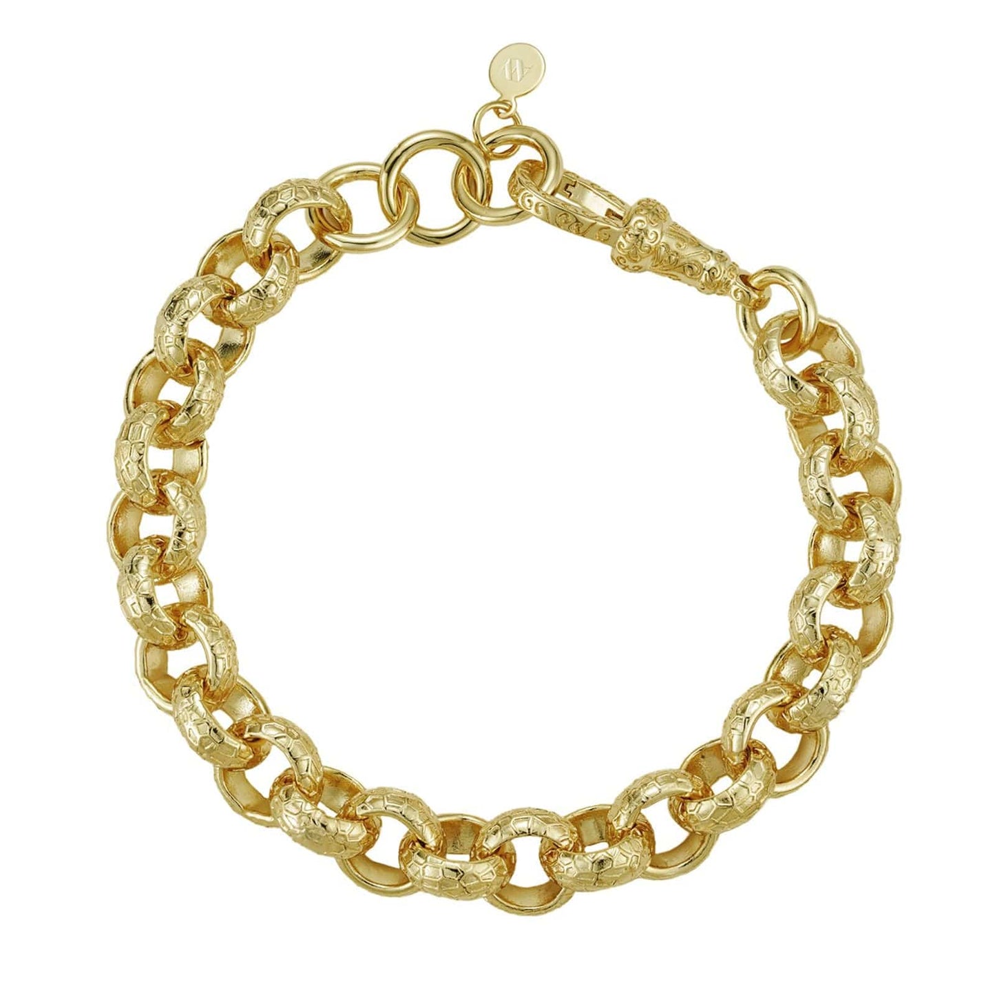 Patterned Albert Clasp Bracelets Hammered Patterned Belcher Bracelet 12mm - Gold (Albert Clasp)