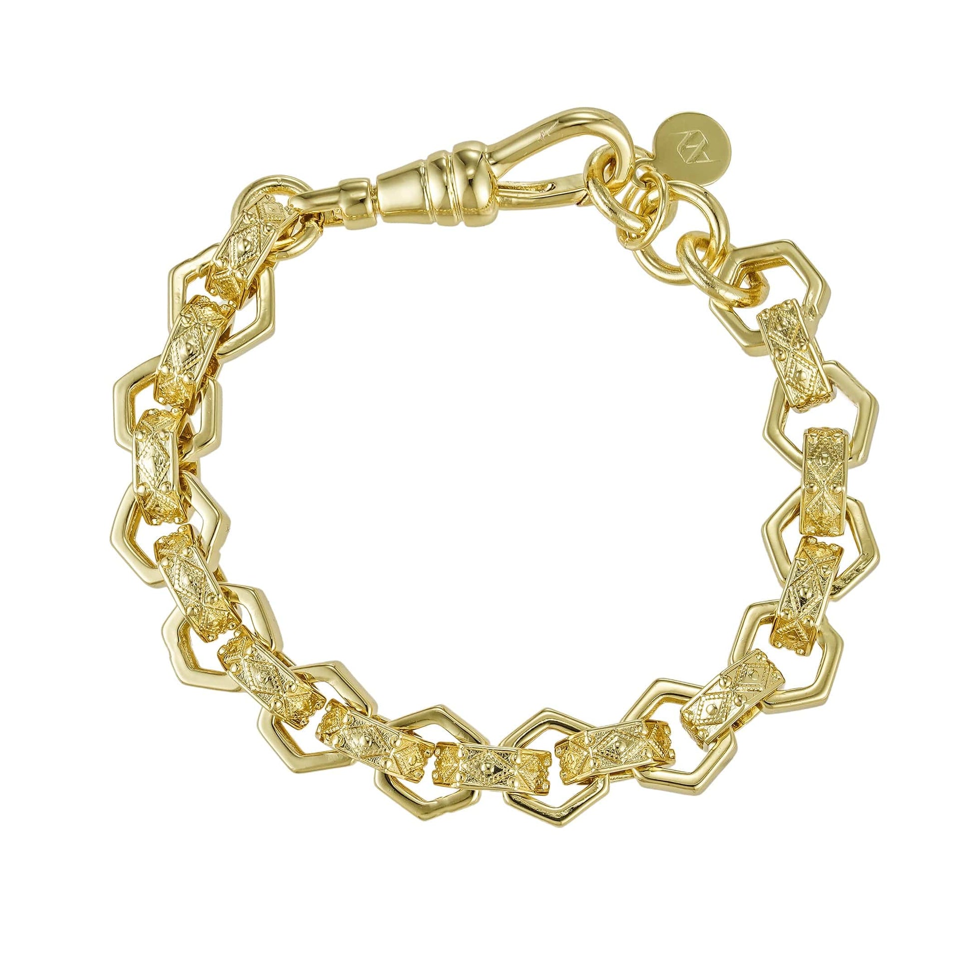 Gold Dipped Bracelets Hexagon Belcher Bracelet 12mm - Gold (Albert Clasp)