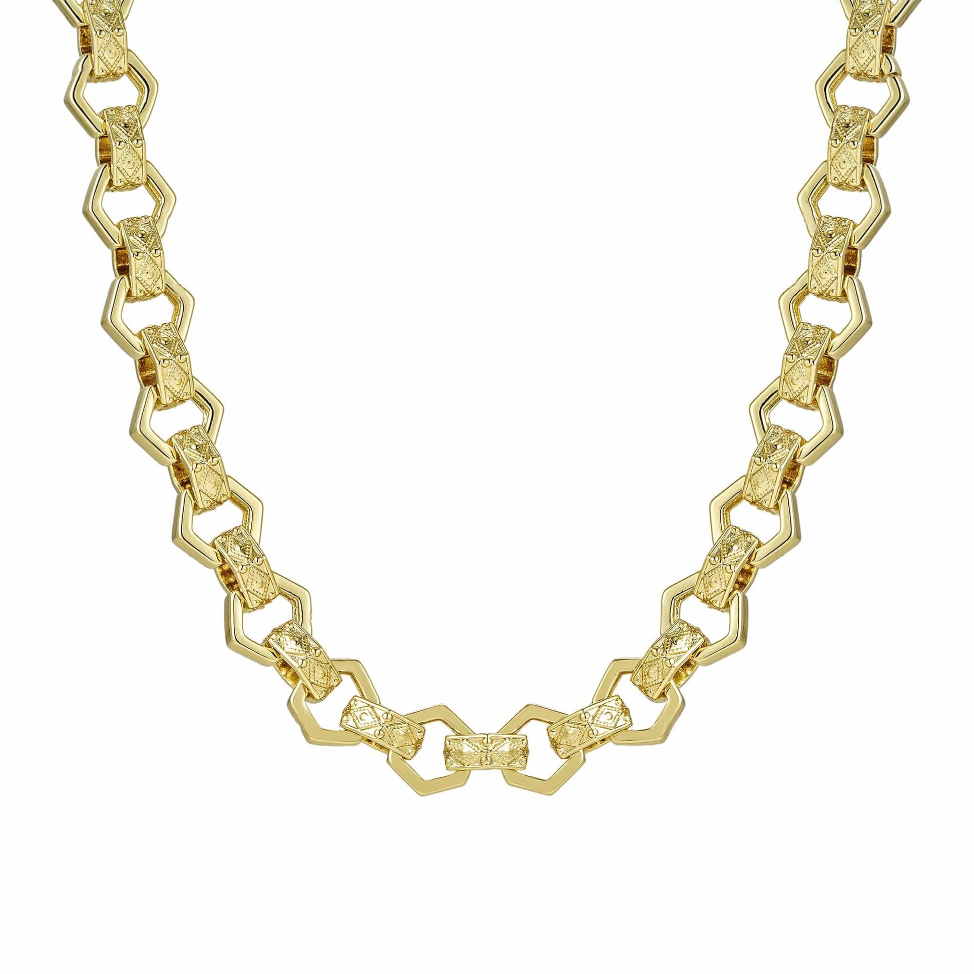 ALL WEAR Bracelets Hexagon Belcher Chain 12mm - Gold (Albert Clasp)