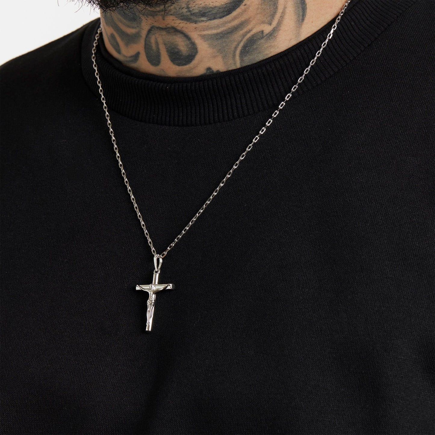 ALL WEAR Cable / Silver Crucifix Pendant - White Gold