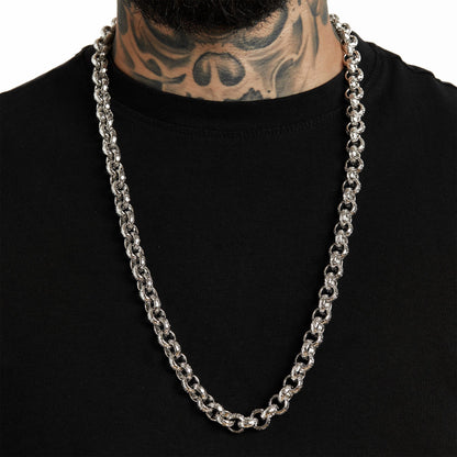 ALL WEAR Chains 30" / White Gold Hammered Patterned Belcher Chain 12mm - White Gold (Albert Clasp)