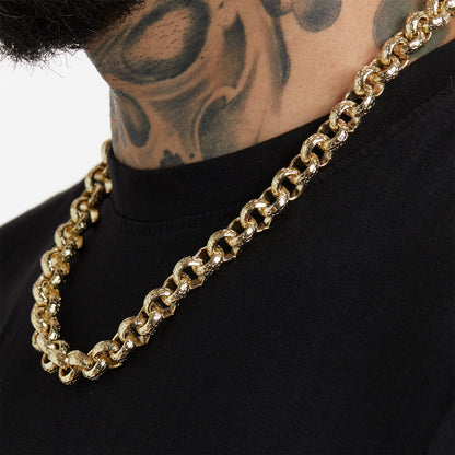 ALL WEAR Chains Hammered Patterned Belcher Chain 12mm - Gold (Albert Clasp)