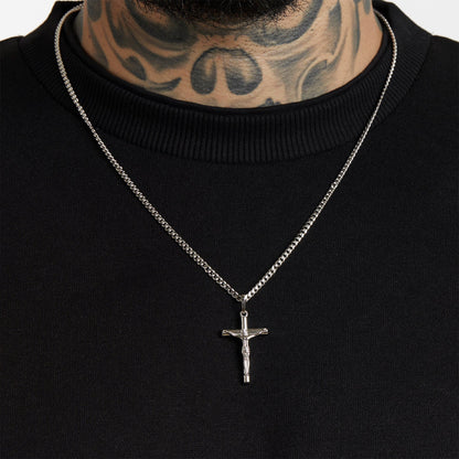 ALL WEAR Cuban / Silver Crucifix Pendant - White Gold