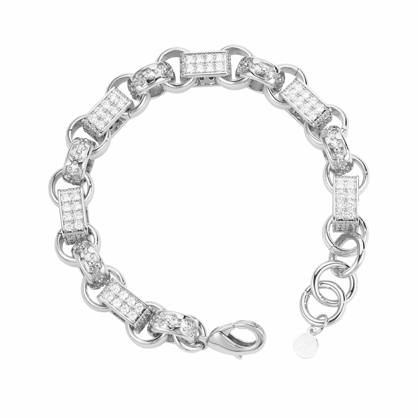 Gold Dipped, CZ Diamonds Diamond Gypsy Link Bracelet 13mm - White Gold