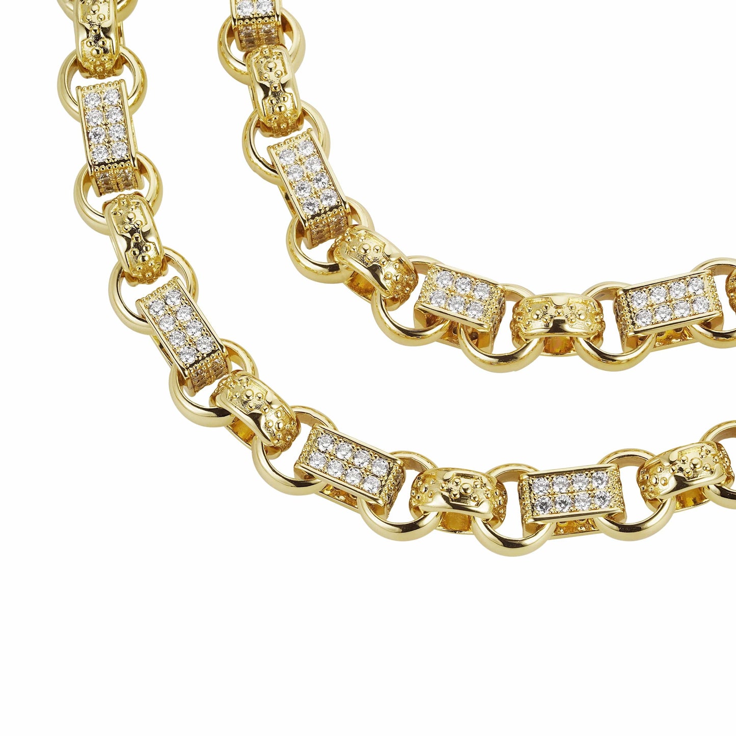 Gold Dipped, CZ Diamonds Diamond Gypsy Link Chain 13mm - Gold