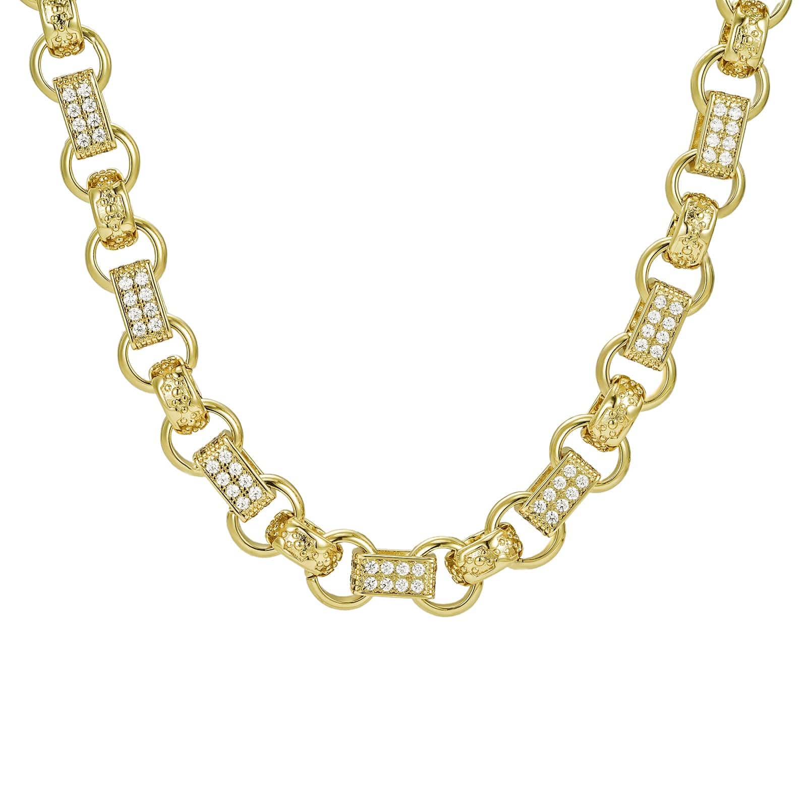 Gold Dipped, CZ Diamonds Diamond Gypsy Link Chain 13mm - Gold