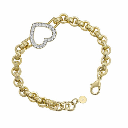 All Wear Jewellery Diamond Patterned Heart Bracelet 8mm - Gold