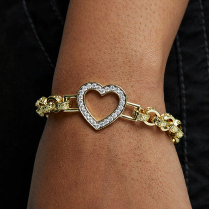 Best-Selling Heart Bracelet Diamond Patterned Heart Bracelet 8mm - Gold