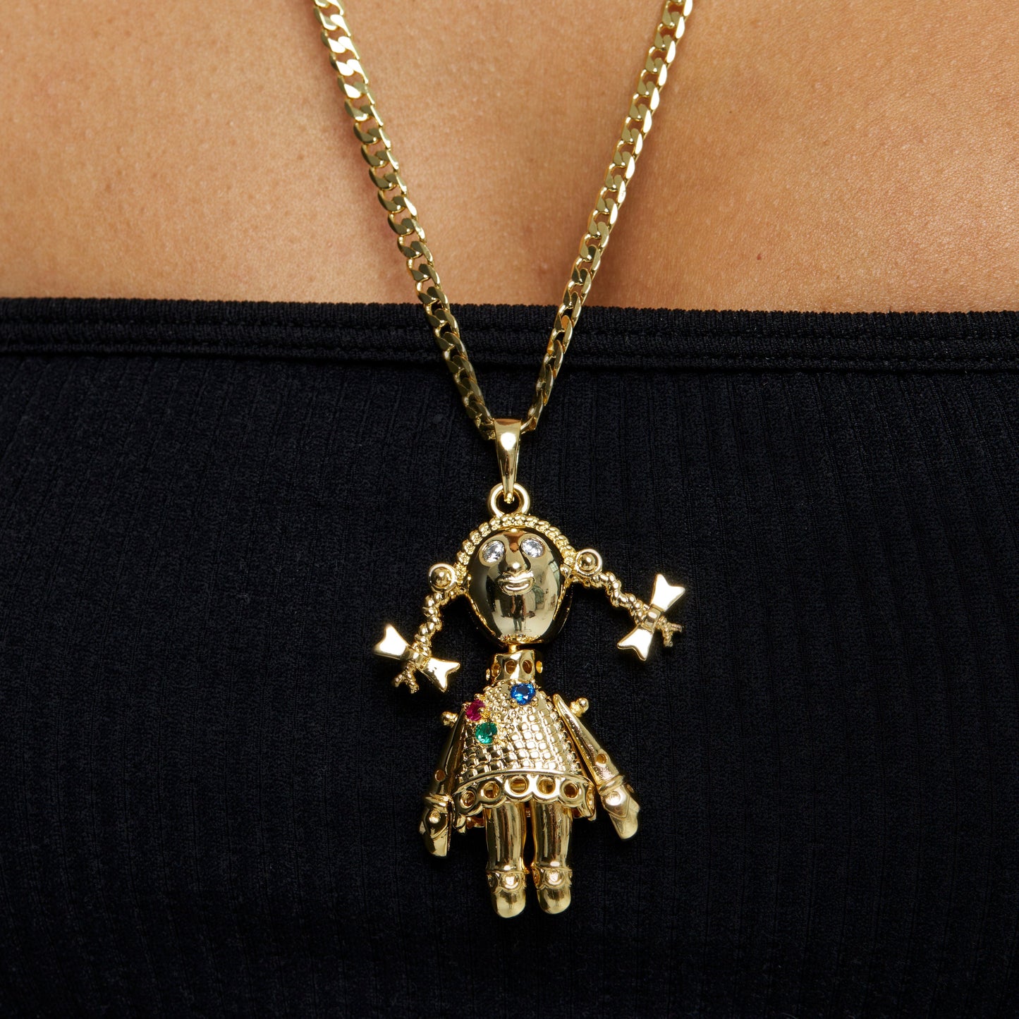 Add a Chain to Save Emerald Rag Doll Pendant - Gold