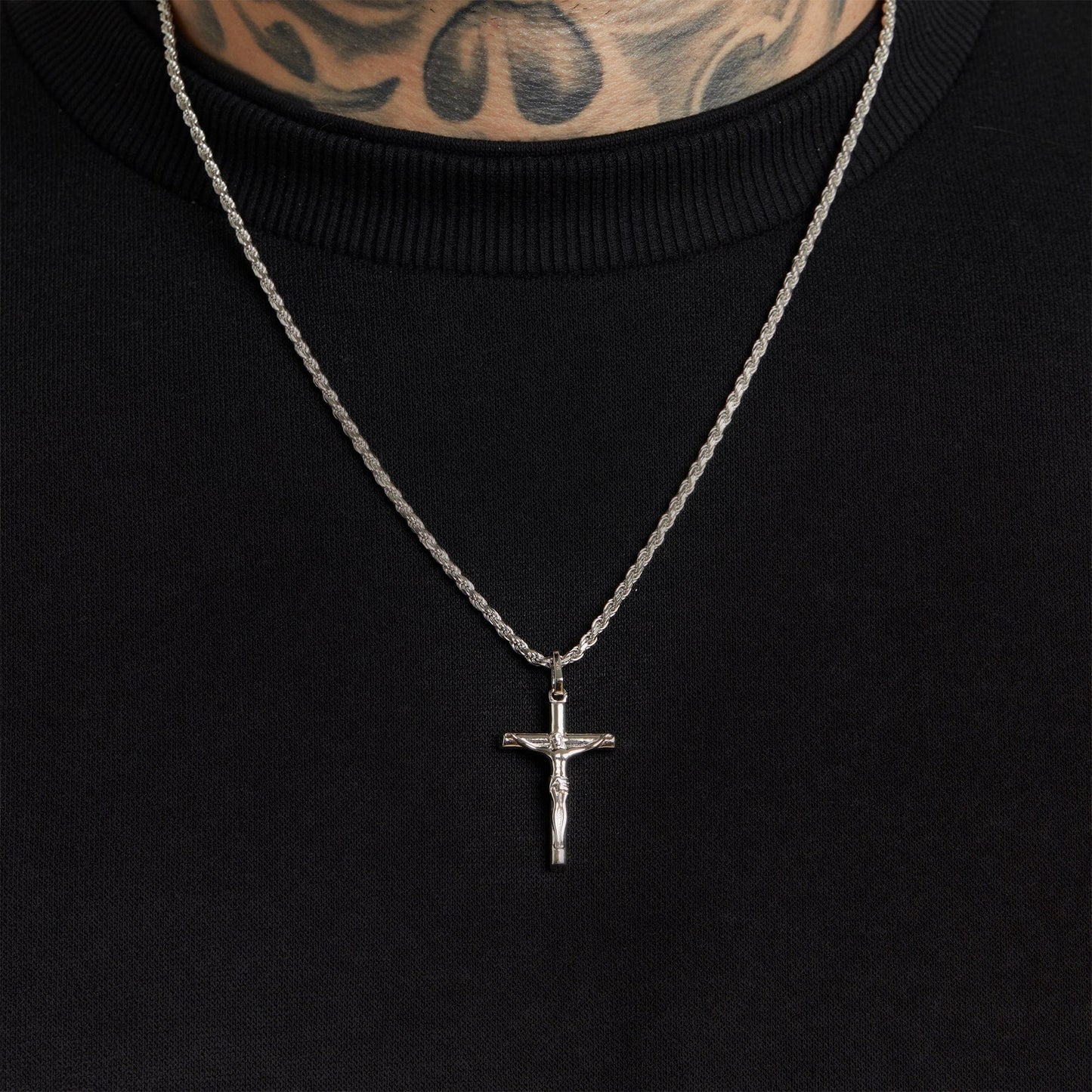 ALL WEAR Rope / Silver Crucifix Pendant - White Gold